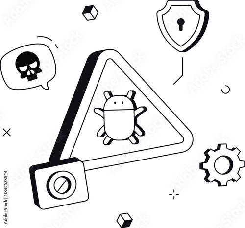 Detected malware virus alerts security threat isometric flat vector illustration