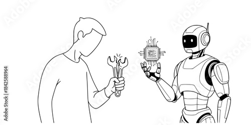 Obsolete Tools: AI Replaces Traditional Human Skills. Technological Advancement.