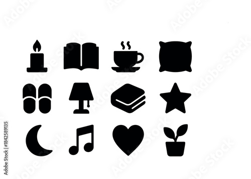 Evening Relaxation Icons. Evening relaxation. Solid icon set of