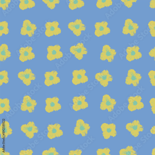 Seamless pattern with hand drawn meadow bold flowers. Floral Block Prints inspired by printmaking in Christmas color combinations