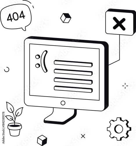 Error message on monitor showing security problem isometric flat vector illustration