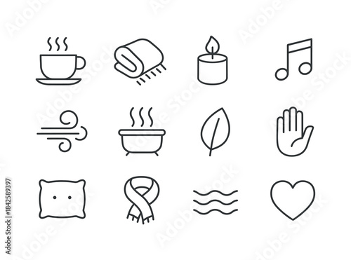Self-Soothing Icon Set. Self-soothing techniques. Line icon set