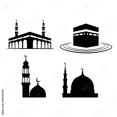 Islamic Religious Buildings and Kaaba Silhouettes Collection