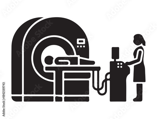 Radiology Room in silhouette white background.