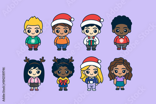Cute christmas kids cartoon collection