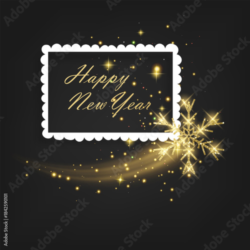 Festive Golden Snowflake with Happy New Year Message. Greeting Card