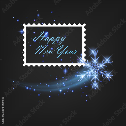 Festive Blue Snowflake with Happy New Year Message. Greeting Card