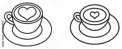 Cappuccino Linear Icon
Coffee with Heart on Foam Thin Line Vector. Contour symbol representing a Hot Drink in a Mug, Beverage in Cup, and Barista Art.