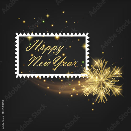 Festive Golden Snowflake with Happy New Year Message. Greeting Card