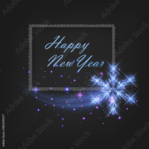 Festive Blue Snowflake with Happy New Year Message. Greeting Card