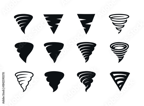 Tornado Emblem Variations. Natural disasters. Icon set. Set Logo