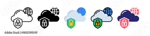 Cloud Security Multiple Style Icon Set Collection. 