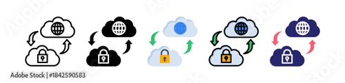 Hybrid Cloud Multiple Style Icon Set Collection. 