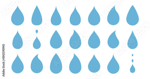 blue drops and droplet silhouette vector set. Drop icons on white background