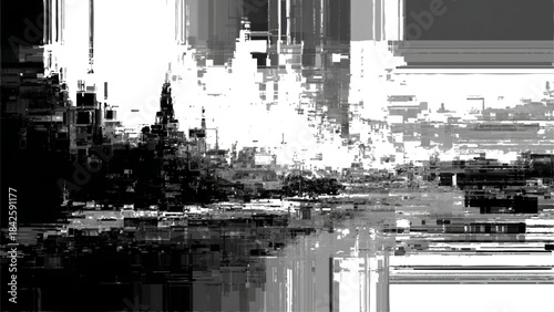 Abstract Urban Skyline at Sunset with Reflections