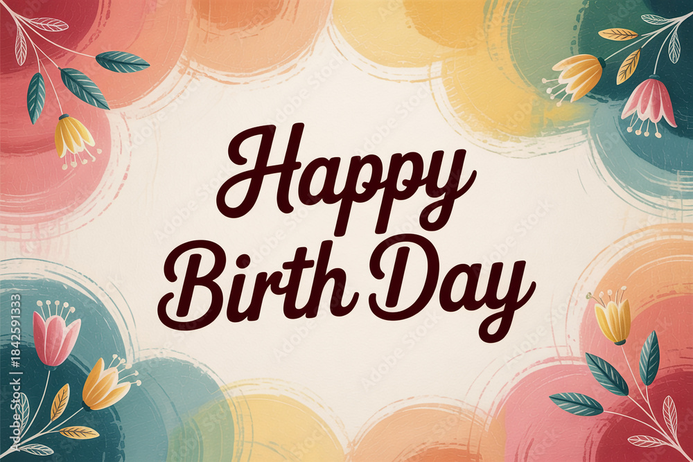Fototapeta premium Vibrant floral design with Happy Birthday message for celebrations