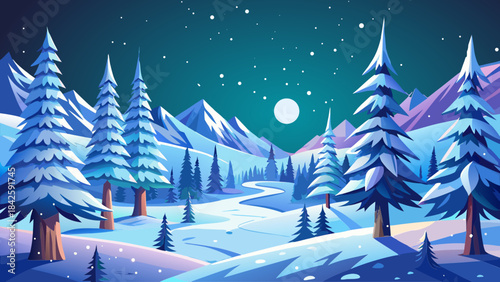 Christmas, New Year, forest, fir tree, conifers, trees, snow, sky, ice, freshness, vector, graphics, holiday, children's, joy, dream, family, congratulations, postcards, design, Christian traditions.