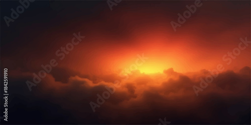 Fiery sunset with smoke and colorful clouds in the sky