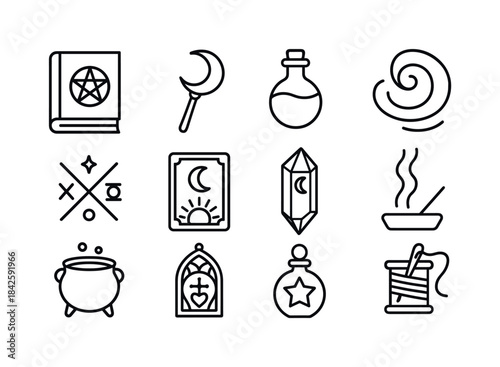 Whimsigoth Icon Set. Whimsigoth magic. Solid icon set of Whimsig