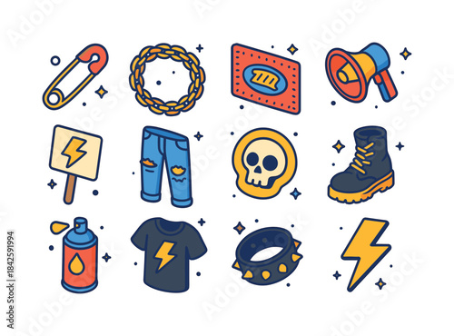 Rebellion Icon Set. Youth Rebellion Icons. Colorful isometric ve