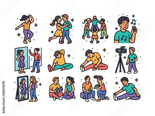 Dance Practice Icons. Dance Practice Scenes. Colorful isometric