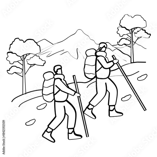 Hiking Toward New Heights Concept,Steps Toward the Summit vector icon design, Winter Season Element symbol, frosty weather activity Sign, coldest season stock illustration