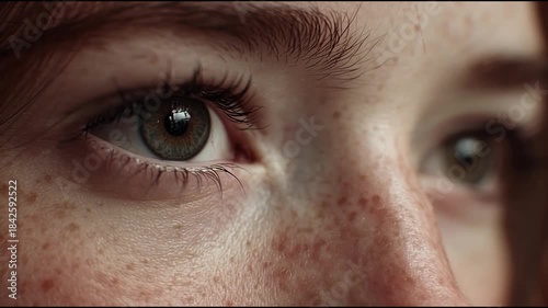 Close-up of a Woman's Eye and Freckled Skin