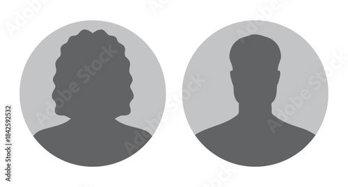 woman and man silhouette avatars or profile gray icon. male and female portraits, anonymous people icons different styles, oval, square, circle shape