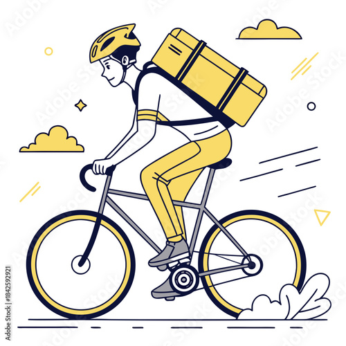 Food Delivery Boy on Bicycle – Fast Courier, Urban Delivery Service and Online Food Order Concept
