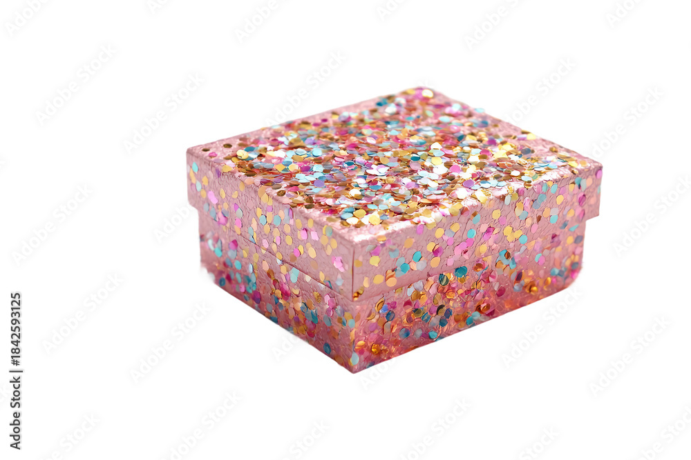Obraz premium Wrapped birthday gift box with confetti isolated on transparent background
