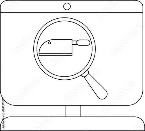 Online Cooking Class Concept with Digital Magnifying Glass and Knife Icon