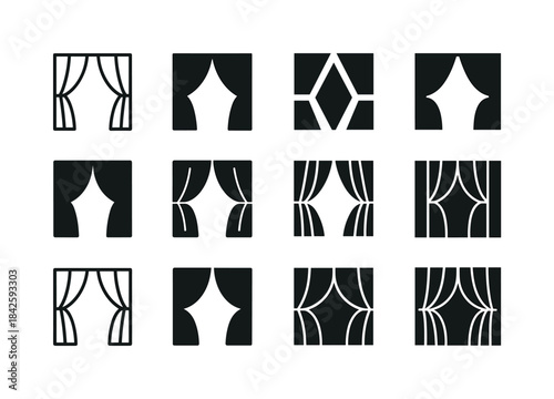 Curtain Logo Collection. Closing curtains. Icon set. Set Logo of