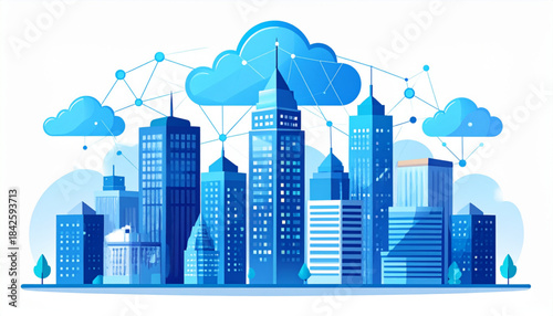 Vector Futuristic Business Center Cityscape with Cloud Data