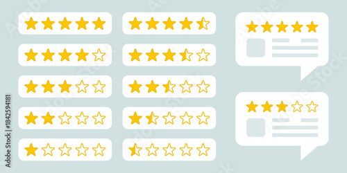 Five star rating icon set collection in flat style. Customer product rating vector illustration on isolated background. Feedback sign business concept.