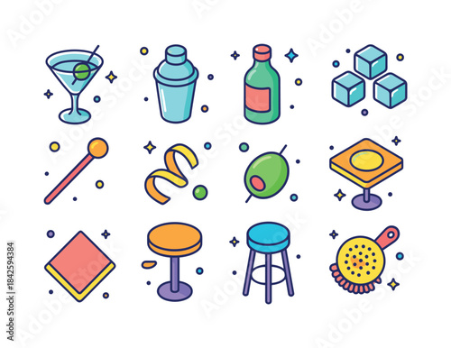Happy Hour Icons. Happy Hour. Colorful isometric vector icons se