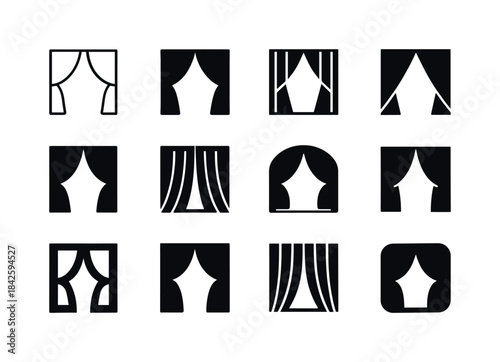 Curtain Logo Collection. Closing curtains. Icon set. Set Logo of