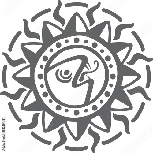 A black and white sun with a snake on it