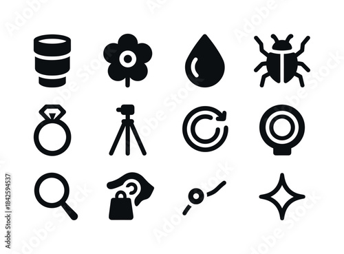 Macro Icon Set. Macro photography. Solid icon set of Macro photo