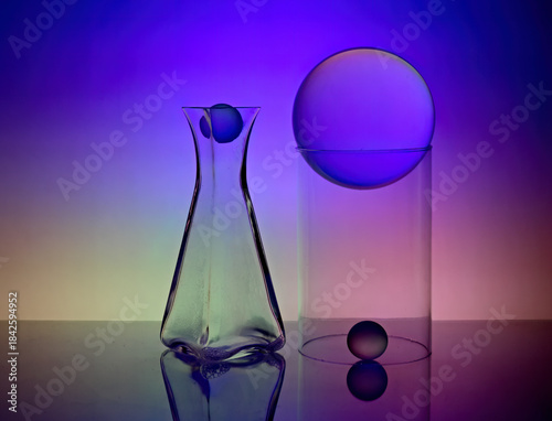 Glass items with colorful background lighting
