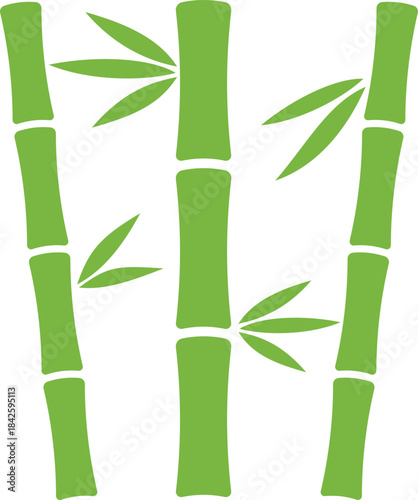 Three bamboo trees with green leaves and green bamboo shoots