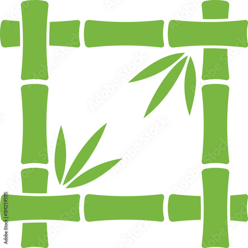 A green bamboo frame with two bamboo leaves on it