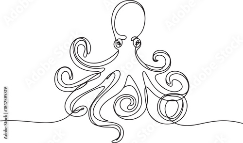 an octopus, A minimalist mono.one line vector illustration with out background.