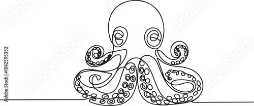 an octopus, A minimalist mono.one line vector illustration with out background.
