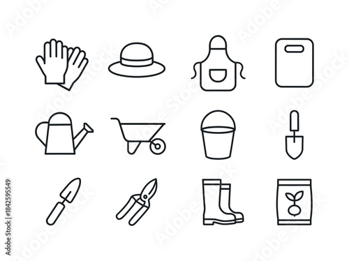Gardening Icon Set. Gardening accessories. Line icon set of Gard