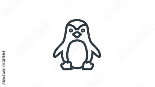 Cute Penguin Icon Simple Line Art Style.