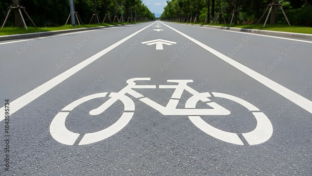 Obraz premium Designated bicycle lane on a paved road with markings.