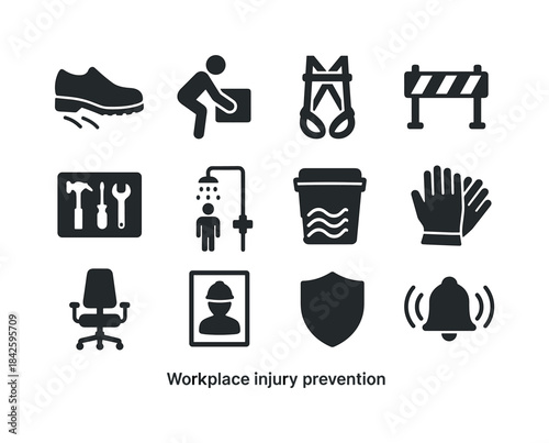 Workplace Safety Icons. Workplace Injury Prevention. Solid icon
