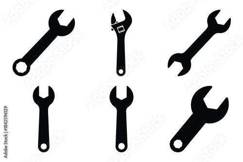 Set of wrench icon silhouette vector art illustration