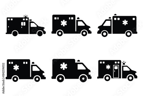 Set of ambulance icon silhouette vector art illustration