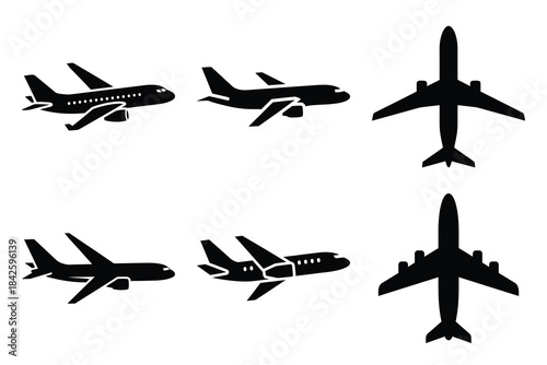 Set of airplane icon silhouette vector art illustration